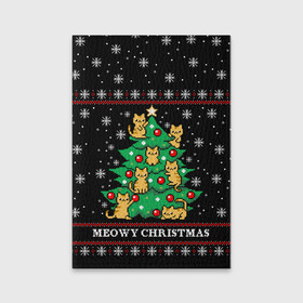 Обложка для паспорта матовая кожа с принтом MEOWY CHRISTMAS | 2022 в Новосибирске, натуральная матовая кожа | размер 19,3 х 13,7 см; прозрачные пластиковые крепления | Тематика изображения на принте: 2020 | 2021 | 2022 | christmas | meow | meowy christmas | merry | кот | леденец | мяу | нг | новогодний | новый год | олени | рождество | свитер | узоры