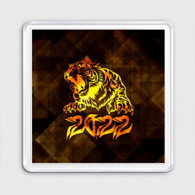 Магнит 55*55 с принтом Хищник Тигр 2022 в Новосибирске, Пластик | Размер: 65*65 мм; Размер печати: 55*55 мм | 2022 | tiger | восточный тигр | год тигра | кошка | тигр | тигренок | хищник