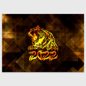 Поздравительная открытка с принтом Хищник Тигр 2022 в Новосибирске, 100% бумага | плотность бумаги 280 г/м2, матовая, на обратной стороне линовка и место для марки
 | 2022 | tiger | восточный тигр | год тигра | кошка | тигр | тигренок | хищник