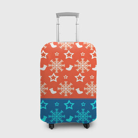 Чехол для чемодана 3D с принтом Новогодний узор | в Новосибирске, 86% полиэфир, 14% спандекс | двустороннее нанесение принта, прорези для ручек и колес | new year | зимний | зимний узор | новогодние новинки артузор | новогодние поделки | новогодний дизайн | новогодняя тема | рождественский | рождественский носок | сине оранжевый