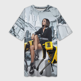 Платье-футболка 3D с принтом Olga Buzova in the future 2028 в Новосибирске,  |  | Тематика изображения на принте: beauty | city | future | girl | olga buzova | robots | style | vanguard | авангард | будущее | город | девушка | красавица | ольга бузова | стиль