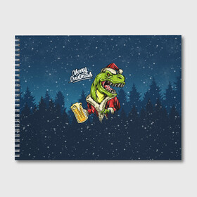 Альбом для рисования с принтом Пивозавр Санта в Новосибирске, 100% бумага
 | матовая бумага, плотность 200 мг. | christmas | santa | дед мороз | динозавр | елка | зима | новый год | рождество | санта | снег | снежинка