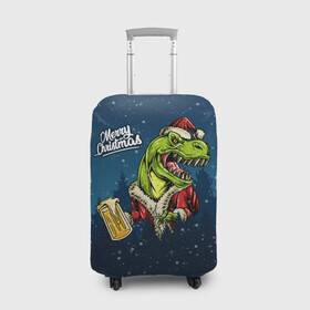 Чехол для чемодана 3D с принтом Пивозавр Санта в Новосибирске, 86% полиэфир, 14% спандекс | двустороннее нанесение принта, прорези для ручек и колес | christmas | santa | дед мороз | динозавр | елка | зима | новый год | рождество | санта | снег | снежинка