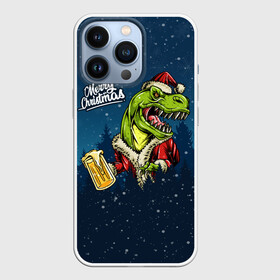 Чехол для iPhone 13 Pro с принтом Пивозавр Санта в Новосибирске,  |  | christmas | santa | дед мороз | динозавр | елка | зима | новый год | рождество | санта | снег | снежинка
