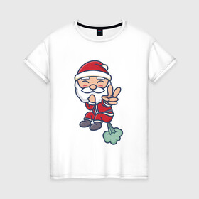 Женская футболка хлопок с принтом Плохой Санта испортил воздух в Новосибирске, 100% хлопок | прямой крой, круглый вырез горловины, длина до линии бедер, слегка спущенное плечо | bad santa | дед мороз | испортил воздух | пук | пукает | санта