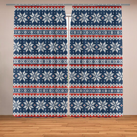 Фотошторы с принтом Knitted Christmas Pattern в Новосибирске, Блэкаут (светозащита 90%) / Габардин (светозащита 40% | 2 полотна шириной по 145 см; Высота 200-300 см; Крепление: шторная лента (на крючки); | christmas | holiday | knitted pattern | new year | pattern | snowflakes | texture | вязаный узор | новый год | праздник | рождество | снежинки | текстура | узор