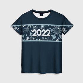 Женская футболка 3D с принтом Новый Год 2022 (Снегопад) в Новосибирске, 100% полиэфир ( синтетическое хлопкоподобное полотно) | прямой крой, круглый вырез горловины, длина до линии бедер | 2022 | зима | новый год | новый год 2022 | снег | снежинки