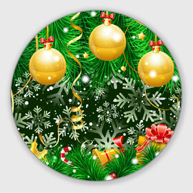 Круглый коврик для мышки с принтом Новогоднее Настроение (Елка) в Новосибирске, резина и полиэстер | круглая форма, изображение наносится на всю лицевую часть | 2022 | елка | елочные игрушки | елочные шарики | зимнее настроение | новогоднее настроение | новый год | новый год 2022 | снежинки