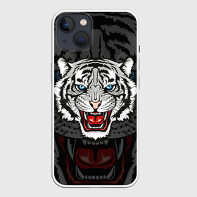 Чехол для iPhone 13 с принтом ЧЁРНЫЙ ТИГР | BLACK TIGER УЗОР в Новосибирске,  |  | 2022 | beast | merry christmas | new year | red bow | santa hat | snow | tiger | winter | winter is coming | year of the tiger | год тигра | дед мороз | животные | звери | зверь | зима | зима 2022 | зима близко | новог | новогодни