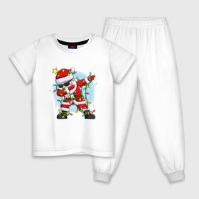 Детская пижама хлопок с принтом DAB SANTA CLAUS В ГЕРЛЯНДЕ в Новосибирске, 100% хлопок |  брюки и футболка прямого кроя, без карманов, на брюках мягкая резинка на поясе и по низу штанин
 | Тематика изображения на принте: 2022 | beast | merry christmas | new year | red bow | santa hat | snow | tiger | winter | winter is coming | year of the tiger | год тигра | дед мороз | животные | звери | зверь | зима | зима 2022 | зима близко | новог | новогодни