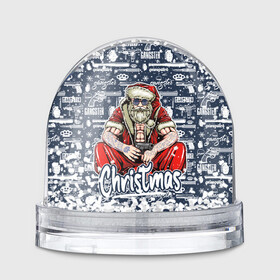 Игрушка Снежный шар с принтом Гангстер Санта Клаус   Santa Claus Gangster в Новосибирске, Пластик | Изображение внутри шара печатается на глянцевой фотобумаге с двух сторон | christmas | бита | гангстер | дед мороз | кастет | новый год | нож | оружие | пистолет | рождество | санта | снежинка