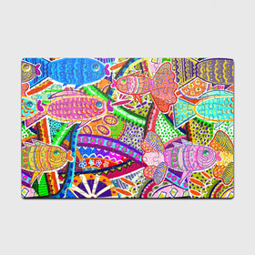 Головоломка Пазл магнитный 126 элементов с принтом Разноцветные яркие рыбки на абстрактном цветном фоне в Новосибирске, полимерный материал с магнитным слоем | 126 деталей, размер изделия —  180*270 мм | Тематика изображения на принте: абстрактный паттерн | абстрактный фон | абстракция | аквариум | буйство красок в океане | египетские рыбки | знак зодиака рыбы | красное море | мировой океан | паттерн из рыб | разноцветные рыбы