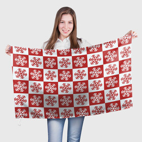 Флаг 3D с принтом Шахматные Снежинки в Новосибирске, 100% полиэстер | плотность ткани — 95 г/м2, размер — 67 х 109 см. Принт наносится с одной стороны | зима | новогоднее настроение | новый год | снежинки | шахматные снежинки | шахматы