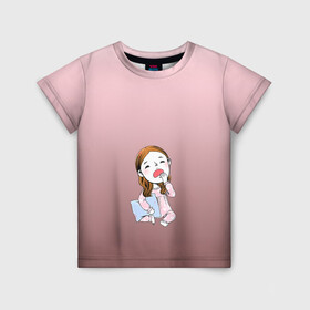 Детская футболка 3D с принтом Сонная зевающая девочка в Новосибирске, 100% гипоаллергенный полиэфир | прямой крой, круглый вырез горловины, длина до линии бедер, чуть спущенное плечо, ткань немного тянется | внутренний ребенок | девочка | зев | зевать | зевающая | зима | отдых | пижама | подушечка | сон | сонная | спячка | усталость