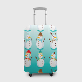 Чехол для чемодана 3D с принтом Веселые снеговички узор в Новосибирске, 86% полиэфир, 14% спандекс | двустороннее нанесение принта, прорези для ручек и колес | 2022 | веселье | градиент | зима | новый год | праздники | снег | снеговики | снеговички | традиции | узор | узорчик