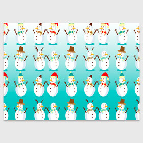 Поздравительная открытка с принтом Веселые снеговички узор в Новосибирске, 100% бумага | плотность бумаги 280 г/м2, матовая, на обратной стороне линовка и место для марки
 | 2022 | веселье | градиент | зима | новый год | праздники | снег | снеговики | снеговички | традиции | узор | узорчик