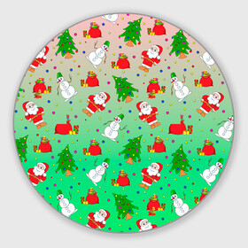 Круглый коврик для мышки с принтом Новогодний узор елка санта в Новосибирске, резина и полиэстер | круглая форма, изображение наносится на всю лицевую часть | 2022 | градиент | елки | новый год | праздник | радость | санта | узор | шаблон