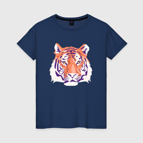 Женская футболка хлопок с принтом Тигра оранжевый в Новосибирске, 100% хлопок | прямой крой, круглый вырез горловины, длина до линии бедер, слегка спущенное плечо | 2022 | blue water tiger | год тигра | дедмороз | ёлка | кошка | новыйгод | полосатый год | синий тигр | тигриный новый год | черный тигра