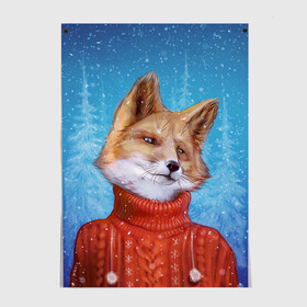 Постер с принтом НОВОГОДНИЙ ЛИС | CHRISTMAS FOX в Новосибирске, 100% бумага
 | бумага, плотность 150 мг. Матовая, но за счет высокого коэффициента гладкости имеет небольшой блеск и дает на свету блики, но в отличии от глянцевой бумаги не покрыта лаком | 2022 | christmas | fox | merry | new | snow | winter | year | год | зима | лис | лиса | лисица | новый | рождество | рыжая | рыжий | снег