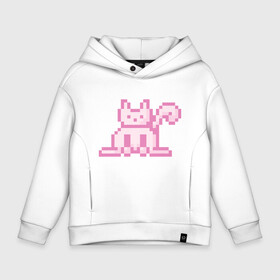 Детское худи Oversize хлопок с принтом Розовый пиксельный кот (Pink pixel cat) в Новосибирске, френч-терри — 70% хлопок, 30% полиэстер. Мягкий теплый начес внутри —100% хлопок | боковые карманы, эластичные манжеты и нижняя кромка, капюшон на магнитной кнопке | Тематика изображения на принте: anime | cat | pink | pixel | pixel art | аниме | кот | писель | писель арт | розовый