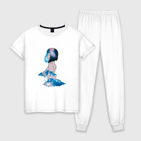 Женская пижама хлопок с принтом Nebula girl в Новосибирске, 100% хлопок | брюки и футболка прямого кроя, без карманов, на брюках мягкая резинка на поясе и по низу штанин | Тематика изображения на принте: anime | clouds | girl | nebula | space | аниме | астрология | девушка | космос | облака