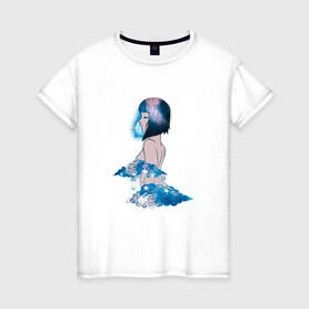 Женская футболка хлопок с принтом Nebula girl в Новосибирске, 100% хлопок | прямой крой, круглый вырез горловины, длина до линии бедер, слегка спущенное плечо | anime | clouds | girl | nebula | space | аниме | астрология | девушка | космос | облака
