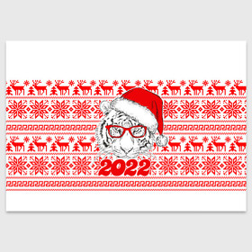 Поздравительная открытка с принтом НОВОГОДНИЙ ТИГР | 2022 в Новосибирске, 100% бумага | плотность бумаги 280 г/м2, матовая, на обратной стороне линовка и место для марки
 | 2020 | 2021 | 2022 | christmas | merry | год водного тигра | леденец | нг | новогодний | новый год | рождество | свитер | тигр | узоры