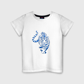 Детская футболка хлопок с принтом Символ года (тигр) 2022 в Новосибирске, 100% хлопок | круглый вырез горловины, полуприлегающий силуэт, длина до линии бедер | 2022 | зима | новый год | символ года | снег | тигр