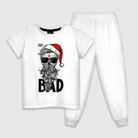 Детская пижама хлопок с принтом SANTA CLAUS BAD в Новосибирске, 100% хлопок |  брюки и футболка прямого кроя, без карманов, на брюках мягкая резинка на поясе и по низу штанин
 | bad | beard | christmas | hipster | new year | red cap | santa claus | skull | борода | красный колпак | новый год | очки | рождество | санта клаус | хипстер | череп