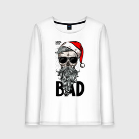 Женский лонгслив хлопок с принтом SANTA CLAUS BAD в Новосибирске, 100% хлопок |  | bad | beard | christmas | hipster | new year | red cap | santa claus | skull | борода | красный колпак | новый год | очки | рождество | санта клаус | хипстер | череп