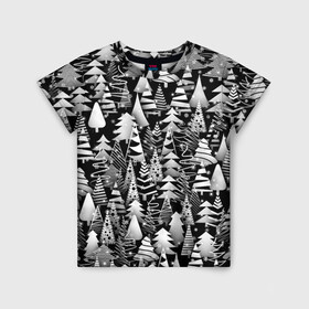 Детская футболка 3D с принтом Лес абстрактных ёлок в Новосибирске, 100% гипоаллергенный полиэфир | прямой крой, круглый вырез горловины, длина до линии бедер, чуть спущенное плечо, ткань немного тянется | абстракция | ёлка | ель | лес | новогодний | новый год | паттерн | рождество | снег | снежинки | чернобелый