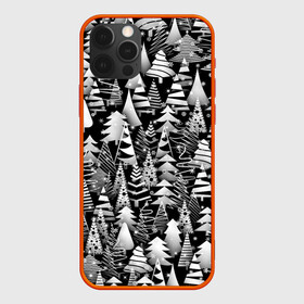 Чехол для iPhone 12 Pro с принтом Лес абстрактных ёлок в Новосибирске, силикон | область печати: задняя сторона чехла, без боковых панелей | абстракция | ёлка | ель | лес | новогодний | новый год | паттерн | рождество | снег | снежинки | чернобелый