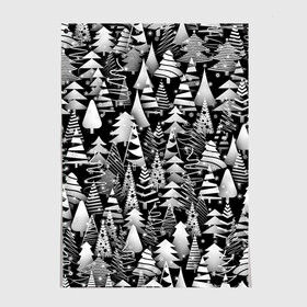 Постер с принтом Лес абстрактных ёлок в Новосибирске, 100% бумага
 | бумага, плотность 150 мг. Матовая, но за счет высокого коэффициента гладкости имеет небольшой блеск и дает на свету блики, но в отличии от глянцевой бумаги не покрыта лаком | абстракция | ёлка | ель | лес | новогодний | новый год | паттерн | рождество | снег | снежинки | чернобелый