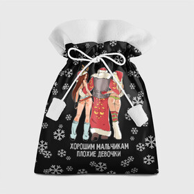 Подарочный 3D мешок с принтом Хорошим мальчикам плохие девочки в Новосибирске, 100% полиэстер | Размер: 29*39 см | christmas | good boys bad girls | halfnaked girls | new year | santa claus | snowflakes | дед мороз | новый год | полуголые девушки | рождество | снежинки | хорошим девочкам