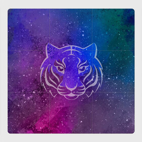 Магнитный плакат 3Х3 с принтом Космический тигр COSMO в Новосибирске, Полимерный материал с магнитным слоем | 9 деталей размером 9*9 см | Тематика изображения на принте: tiger | восточный тигр | год тигра | космический | космос | кошка | тигр | тигренок | хищник