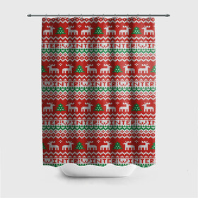 Штора 3D для ванной с принтом Deer Christmas Pattern в Новосибирске, 100% полиэстер | плотность материала — 100 г/м2. Стандартный размер — 146 см х 180 см. По верхнему краю — пластиковые люверсы для креплений. В комплекте 10 пластиковых колец | background | christmas | christmas pattern | deer | herringbone | holiday | knitted pattern | new year | pattern | texture | tree | вязаный узор | елка | елочка | новогодний узор | новый год | олени | паттерн | праздник | рождество | текстура | узор | фон