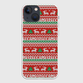 Чехол для iPhone 13 mini с принтом Deer Christmas Pattern в Новосибирске,  |  | background | christmas | christmas pattern | deer | herringbone | holiday | knitted pattern | new year | pattern | texture | tree | вязаный узор | елка | елочка | новогодний узор | новый год | олени | паттерн | праздник | рождество | текстура | узор | фон