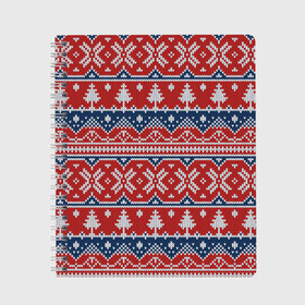 Тетрадь с принтом New Year Pattern в Новосибирске, 100% бумага | 48 листов, плотность листов — 60 г/м2, плотность картонной обложки — 250 г/м2. Листы скреплены сбоку удобной пружинной спиралью. Уголки страниц и обложки скругленные. Цвет линий — светло-серый
 | background | christmas | christmas pattern | herringbone | holiday | knitted pattern | new year | pattern | snowflakes | texture | tree | вязаный узор | елка | елочка | новогодний узор | новый год | паттерн | праздник | рождество | снежинки | текстура | у