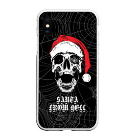 Чехол для iPhone XS Max матовый с принтом Santa Сlaus from hell в Новосибирске, Силикон | Область печати: задняя сторона чехла, без боковых панелей | Тематика изображения на принте: christmas | new year | red cap | santa claus | santa from hell | skull | spider web | дед мороз | красный колпак | новый год | паутина | рождество | санта из ада | санта клаус | череп