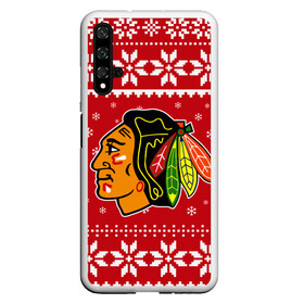 Чехол для Honor 20 с принтом Чикаго Блэкхокс | Chicago Blackhawks | Новогодний в Новосибирске, Силикон | Область печати: задняя сторона чехла, без боковых панелей | 2021 | 2022 | blackhawks | chicago | chicago blackhawks | christmas | hockey | merry christmas | new year | nhl | snow | usa | winter | блэкхокс | зима | новогодний | новогодняя | новый год | нхл | ро | рождество | снег | спорт | сша | хокк