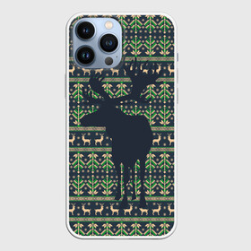 Чехол для iPhone 13 Pro Max с принтом Лось на вязанном фоне в Новосибирске,  |  | вышивка | вязаное | дикий. | животное | лес | лось | паттерн | узор