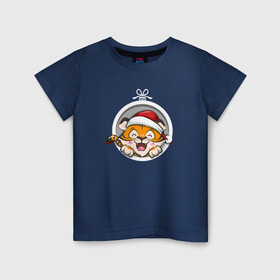 Детская футболка хлопок с принтом Тигренок в елочном шарике в Новосибирске, 100% хлопок | круглый вырез горловины, полуприлегающий силуэт, длина до линии бедер | 2022 | год тигра | новый год | новый год 2022 | символ года | тигр | тигренок | тигрица | тигры