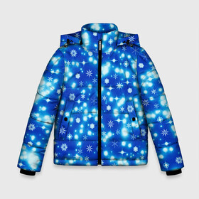 Зимняя куртка для мальчиков 3D с принтом Сверкающие снежинки в Новосибирске, ткань верха — 100% полиэстер; подклад — 100% полиэстер, утеплитель — 100% полиэстер | длина ниже бедра, удлиненная спинка, воротник стойка и отстегивающийся капюшон. Есть боковые карманы с листочкой на кнопках, утяжки по низу изделия и внутренний карман на молнии. 

Предусмотрены светоотражающий принт на спинке, радужный светоотражающий элемент на пуллере молнии и на резинке для утяжки | blue | christmas | cold | ice | new year | snow | snowflakes | stars | winter | блеск | звезды | зима | зимний орнамент | иней | космические снежинки | кристаллы | лед | мороз | новогодний узор | новый год | подарок | рождество
