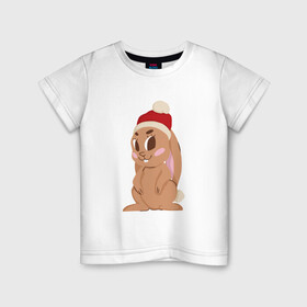 Детская футболка хлопок с принтом Новогодний зайчик 2022 в Новосибирске, 100% хлопок | круглый вырез горловины, полуприлегающий силуэт, длина до линии бедер | 2022 | заяц | кролик | новый год
