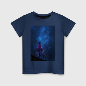 Детская футболка хлопок с принтом Взгляд на небо в Новосибирске, 100% хлопок | круглый вырез горловины, полуприлегающий силуэт, длина до линии бедер | в топе | в тренде | велосипед | звезды | космос | небо | романтика | синий