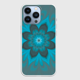 Чехол для iPhone 13 Pro с принтом Абстрактный цветок. Бирюзово серый. в Новосибирске,  |  | abstraction | blue | flower | fractal | turquoise | абстракция | бирюзовый | фрактал | цветок