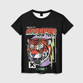 Женская футболка 3D с принтом Поточи зубки тигр 2022 в Новосибирске, 100% полиэфир ( синтетическое хлопкоподобное полотно) | прямой крой, круглый вырез горловины, длина до линии бедер | 2022 | sharpen your teeth | год тигра | зубы | поточи | тигр