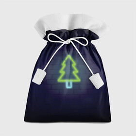 Подарочный 3D мешок с принтом неоновая елка с новым годом в Новосибирске, 100% полиэстер | Размер: 29*39 см | happy new year | neon | елка | неон | фон стены