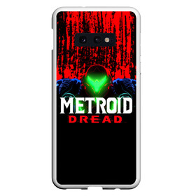 Чехол для Samsung S10E с принтом Metroid Dread Самус Аран и потеки крови в Новосибирске, Силикон | Область печати: задняя сторона чехла, без боковых панелей | Тематика изображения на принте: aran | dread | mercurysteam | metroid | nintendo | samus | samus aran | самус аран