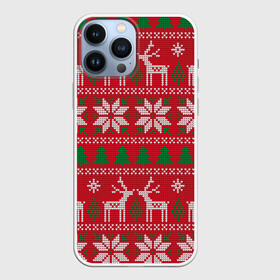 Чехол для iPhone 13 Pro Max с принтом вязаный принт с оленями в Новосибирске,  |  | christmas | deer | knitted | new year | print | red | snow | trees | white | wintry | белый | вязаный | елки | зимний | красный | новый год | олени | олень | принт | рождество | снег | снежинка